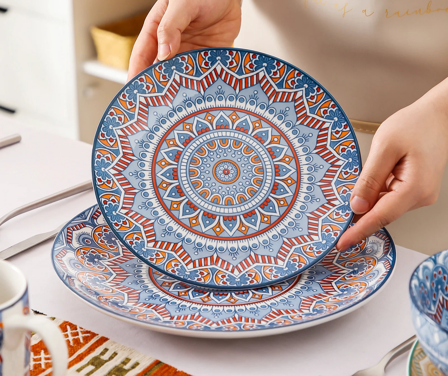 Vaisselle porcelaine 4/12 personnes - MANDALA - 16 à 48 pièces