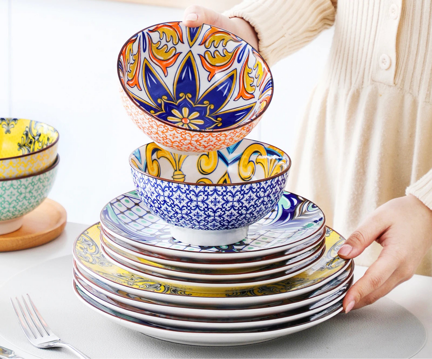 Vaisselle porcelaine 4/8 personnes - JASMIN - 24 pièces