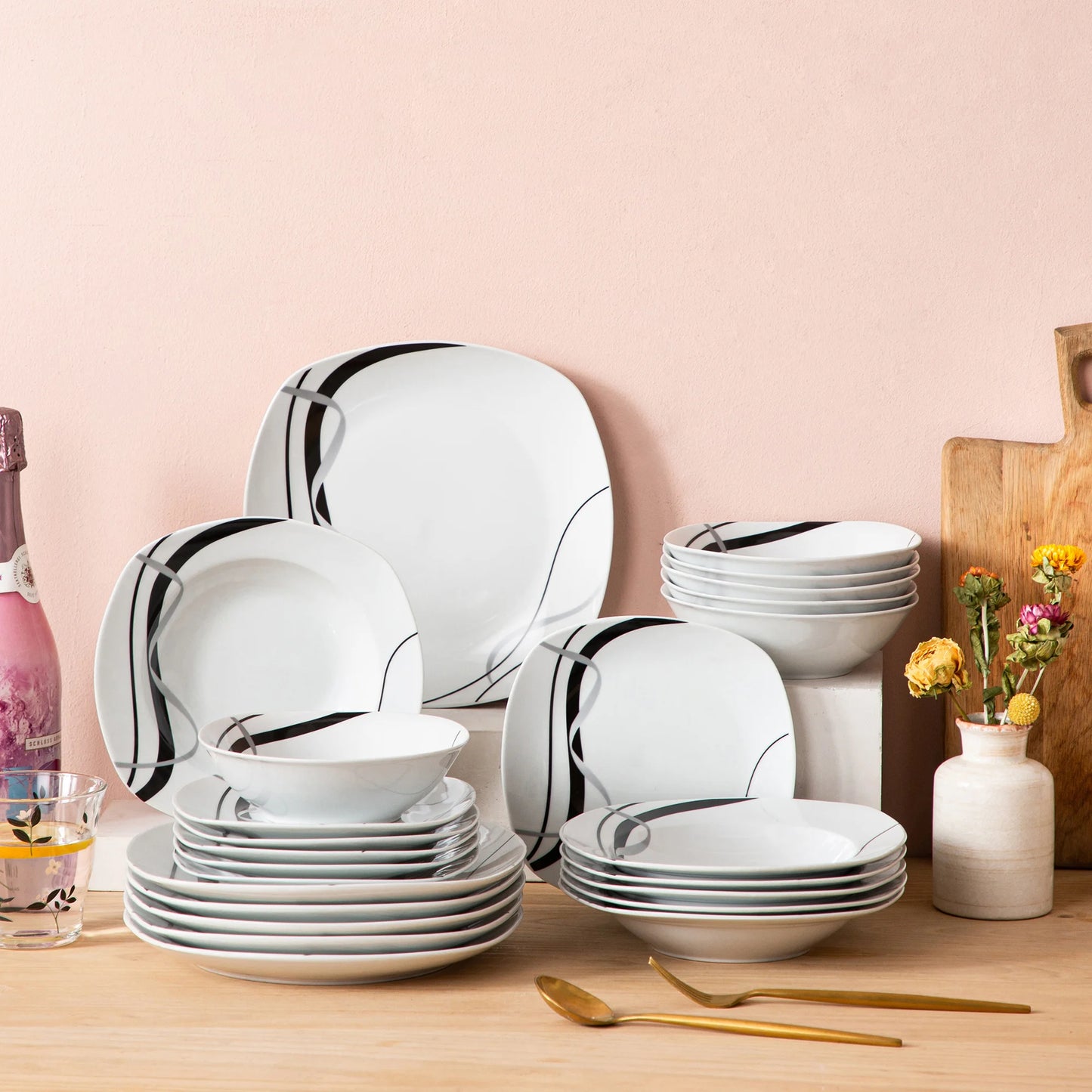Vaisselle porcelaine 6 personnes - FIONA - 24 pièces