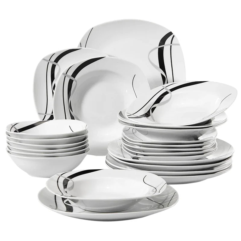 Vaisselle porcelaine 6 personnes - FIONA - 24 pièces