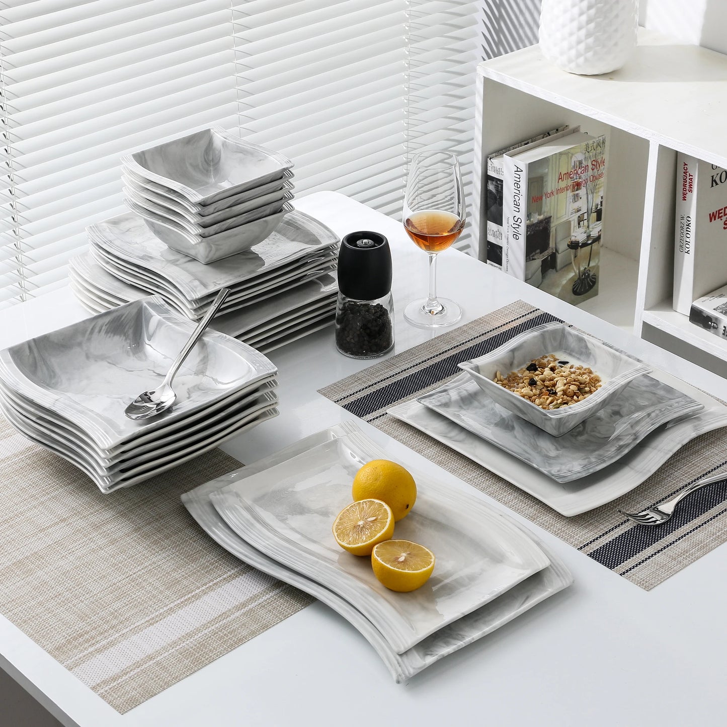 Vaisselle porcelaine 6 personnes - FLORA - 26 pièces