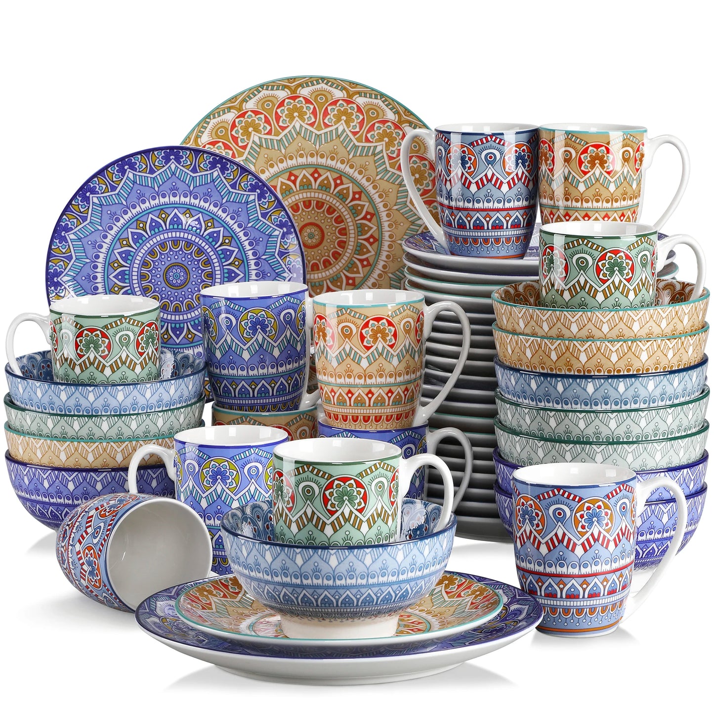 Vaisselle porcelaine 4/12 personnes - MANDALA - 16 à 48 pièces