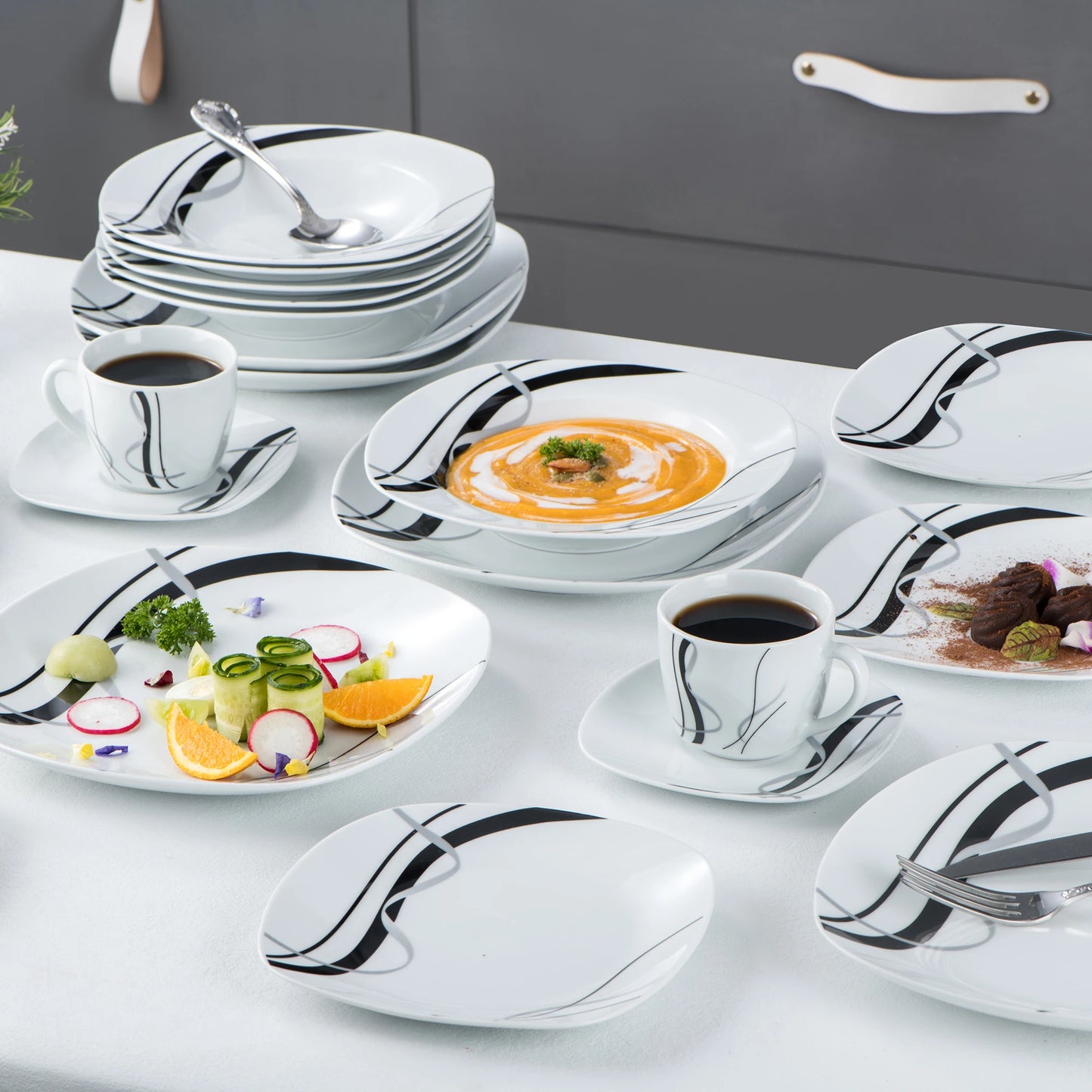 Vaisselle porcelaine 6/12 personnes - FIONA - 30 à 60 pièces