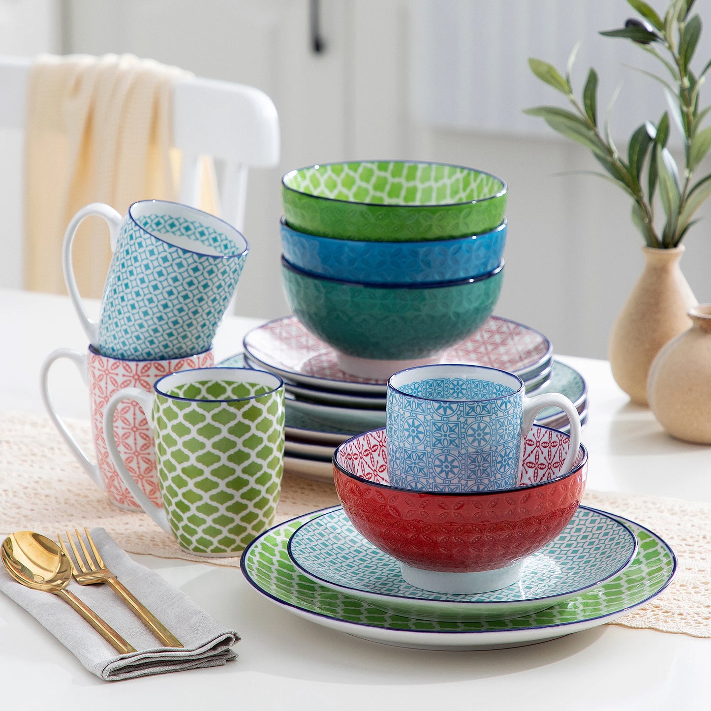 Vaisselle porcelaine 8 personnes MACARON - 32 pièces