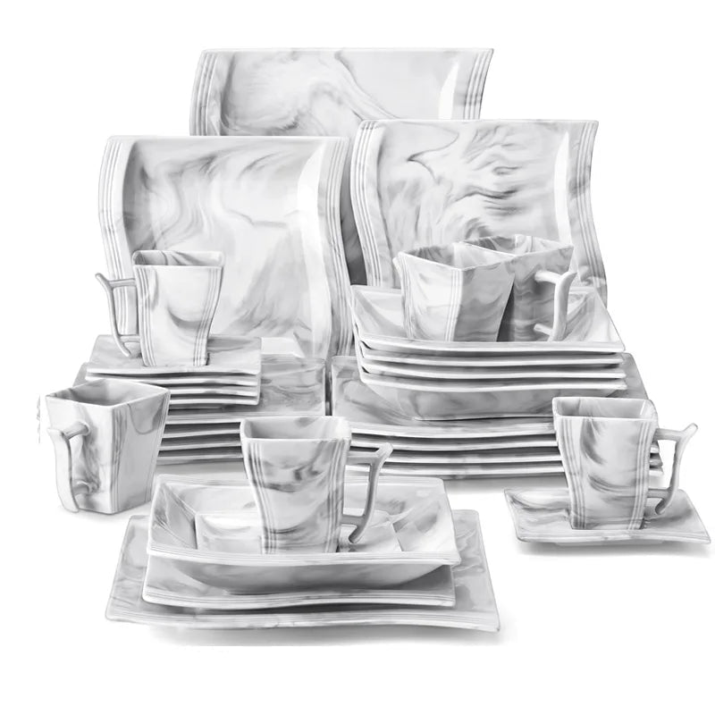 Vaisselle porcelaine 6/12 personnes - FLORA 30 à 60 pièces