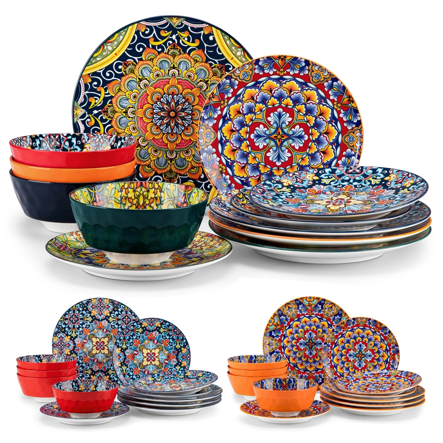 Vaisselle porcelaine 4/8 personnes - BOHO - 12 à 24 pièces