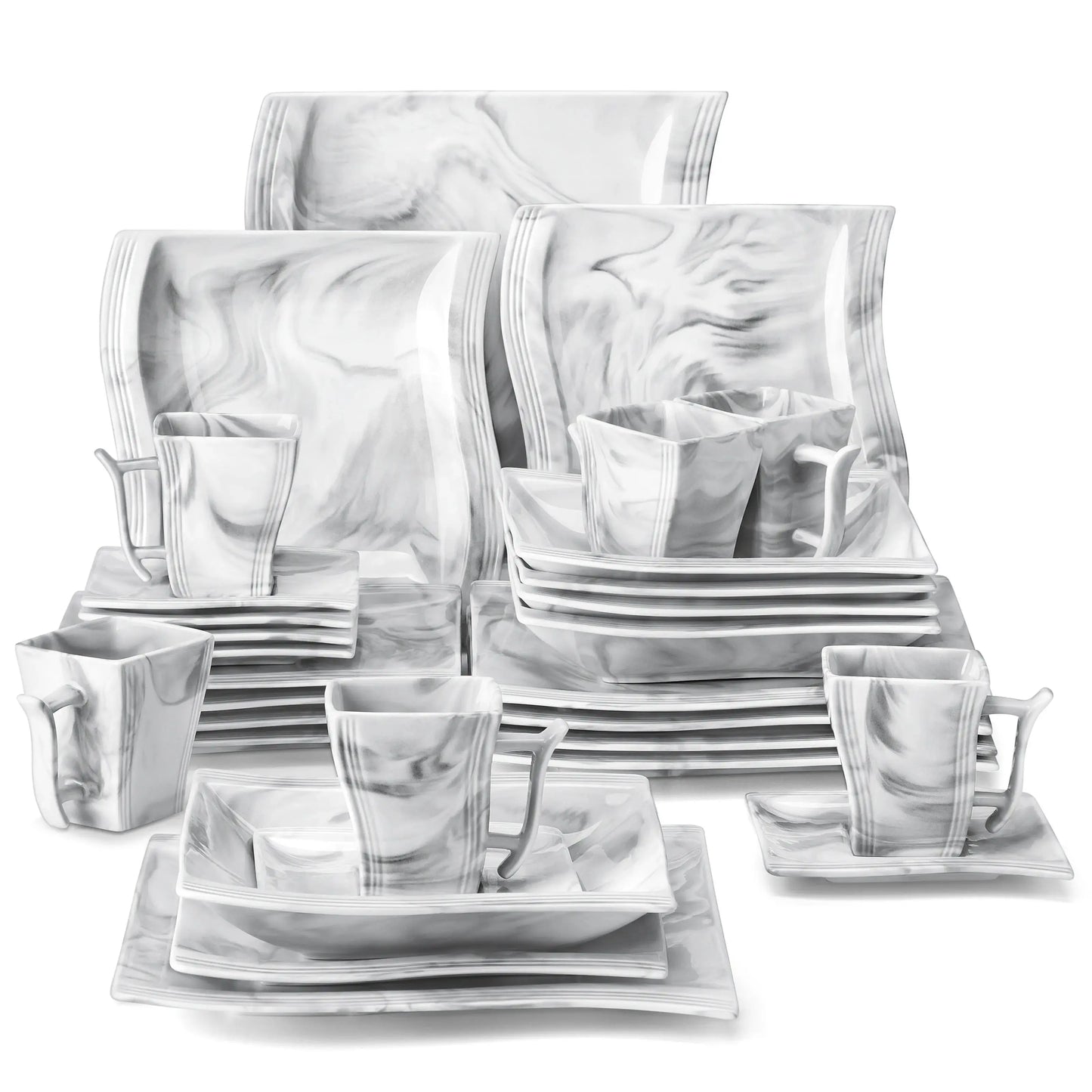 Vaisselle porcelaine 6/12 personnes - FLORA 30 à 60 pièces