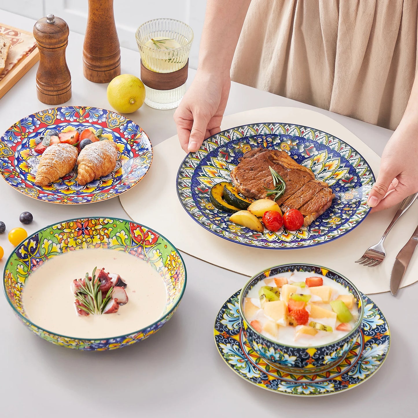 Vaisselle porcelaine 4 personnes - SIMI - 16 pièces