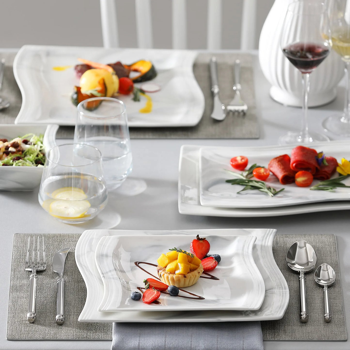 Vaisselle porcelaine 6 personnes - FLORA - 26 pièces