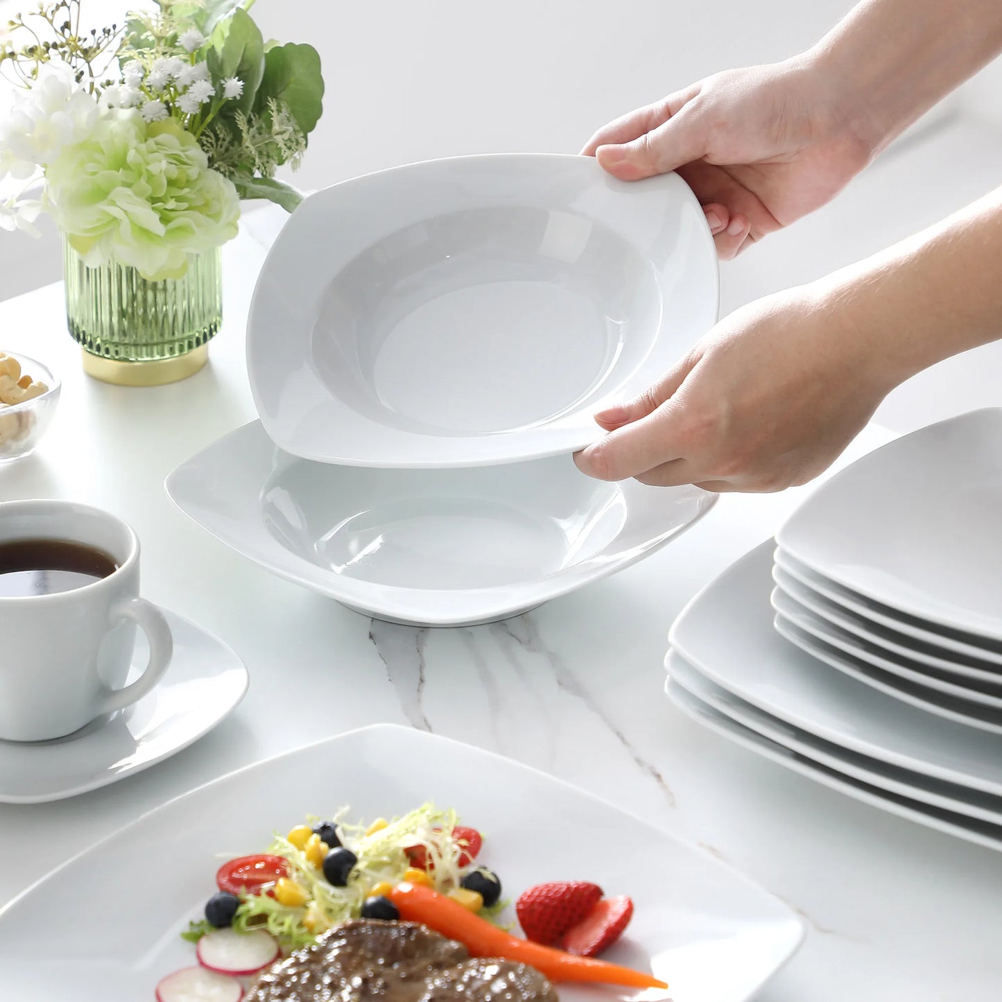 Vaisselle porcelaine 6/12 personnes - JULIA 30 à 60 pièces