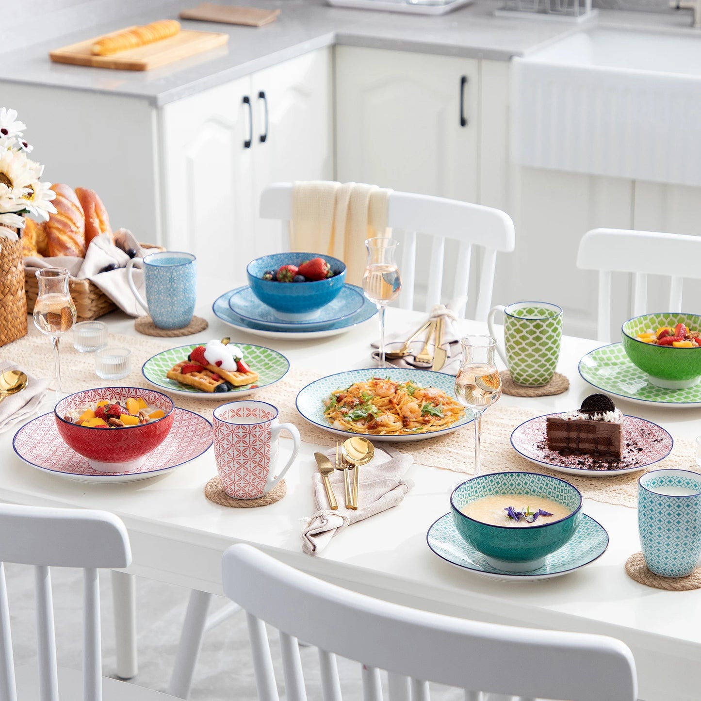 Vaisselle porcelaine 8 personnes MACARON - 32 pièces