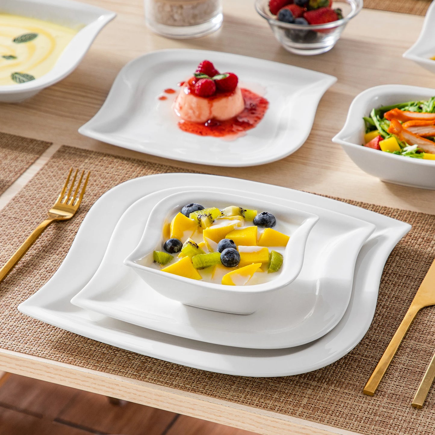 Vaisselle porcelaine 6/12 personnes IVORY - 24 à 48 pièces