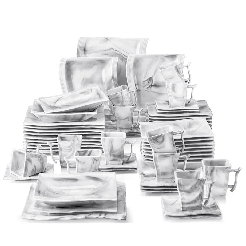 Vaisselle porcelaine 6/12 personnes - FLORA 30 à 60 pièces