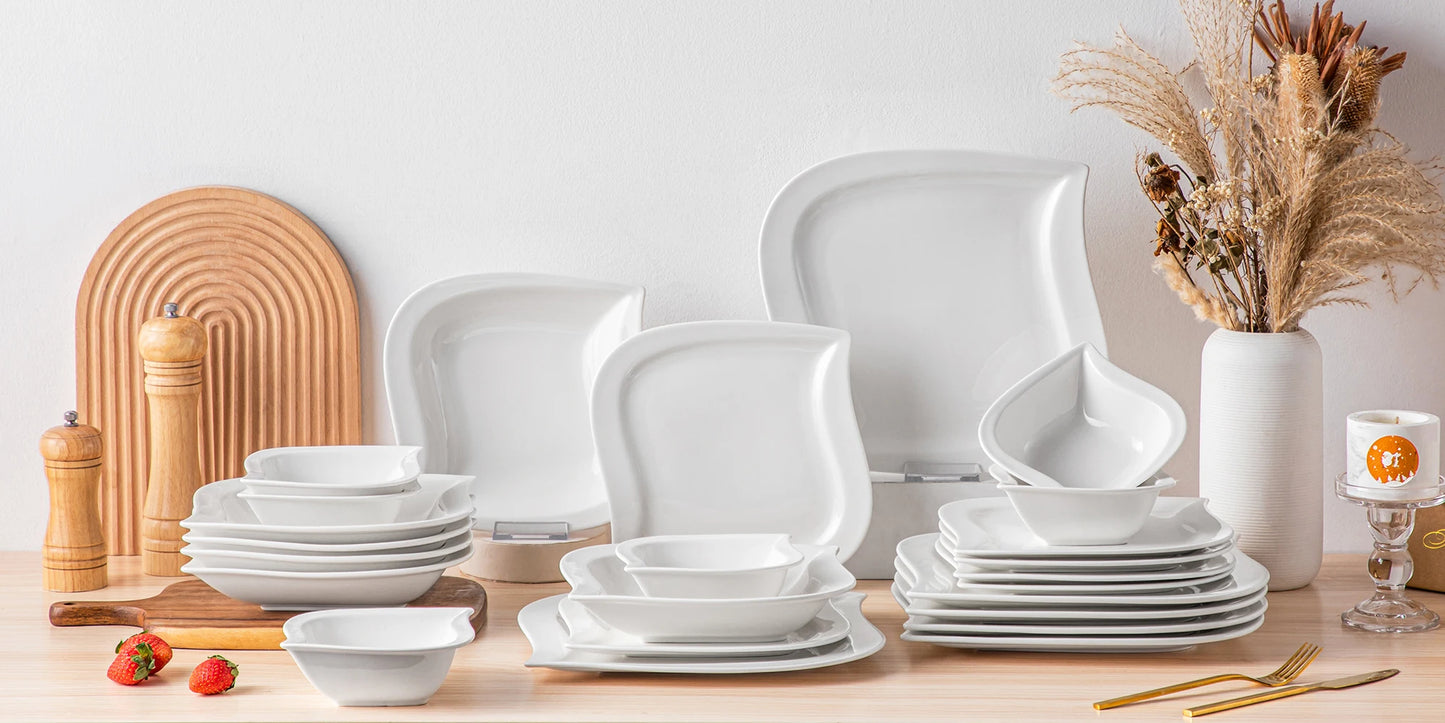 Vaisselle porcelaine 6/12 personnes IVORY - 24 à 48 pièces