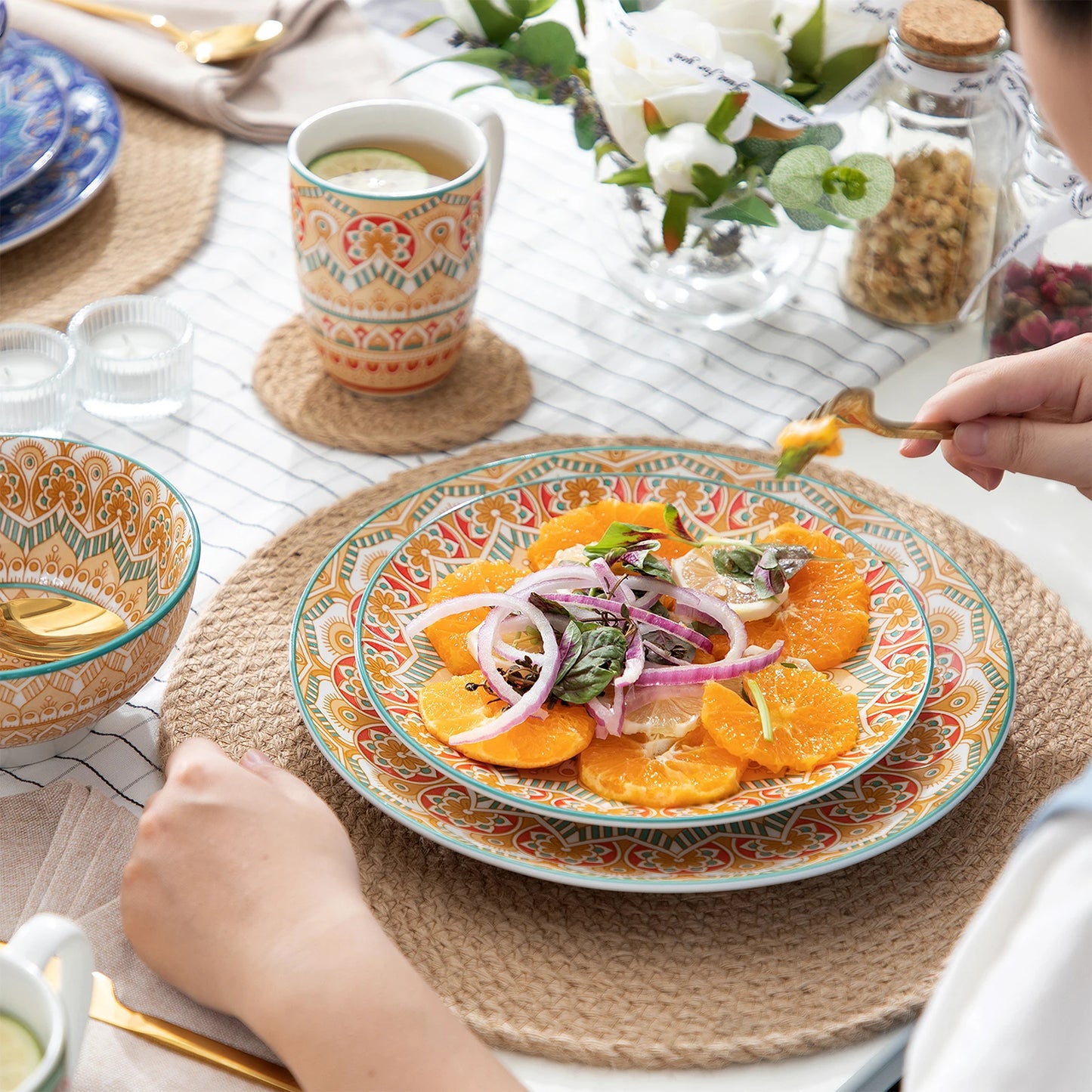 Vaisselle porcelaine 4/12 personnes - MANDALA - 16 à 48 pièces