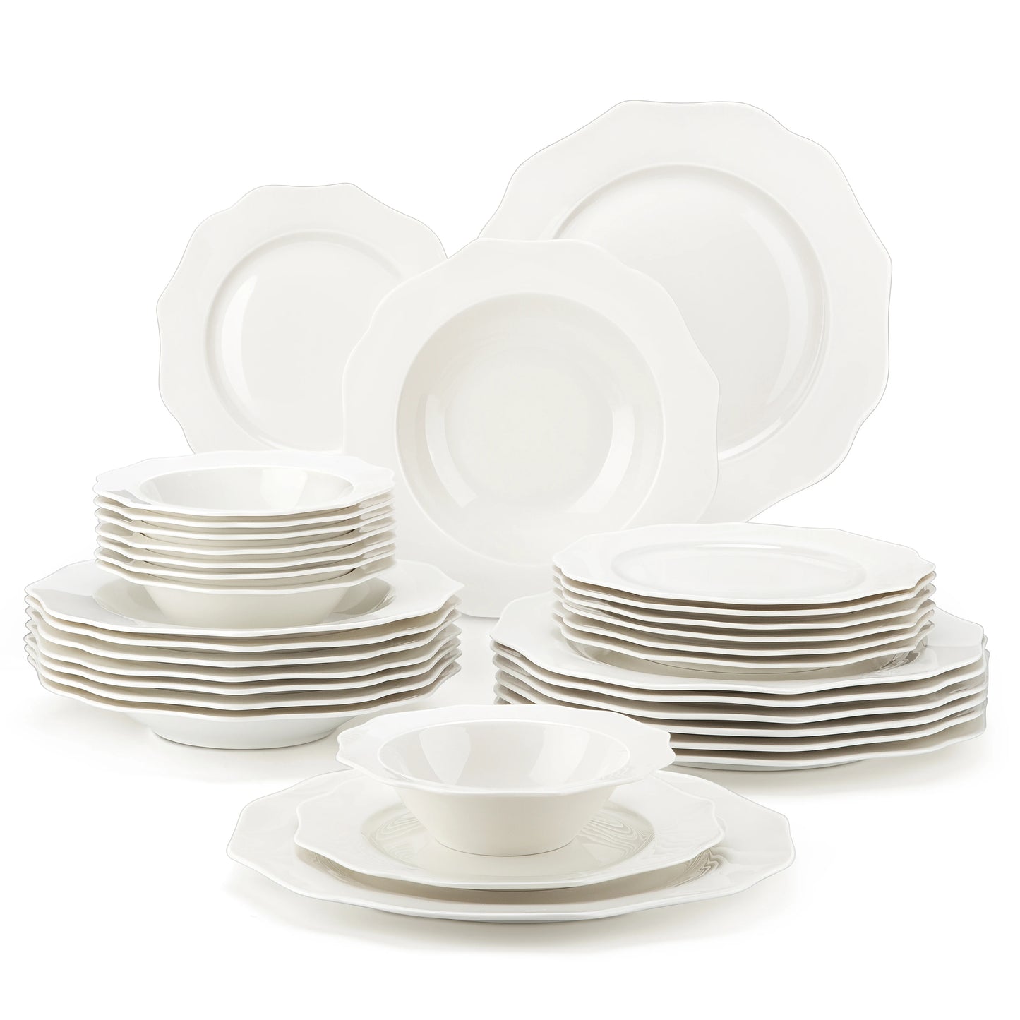 Vaisselle porcelaine 4/8 personnes - LOTUS - 16 à 32 pièces