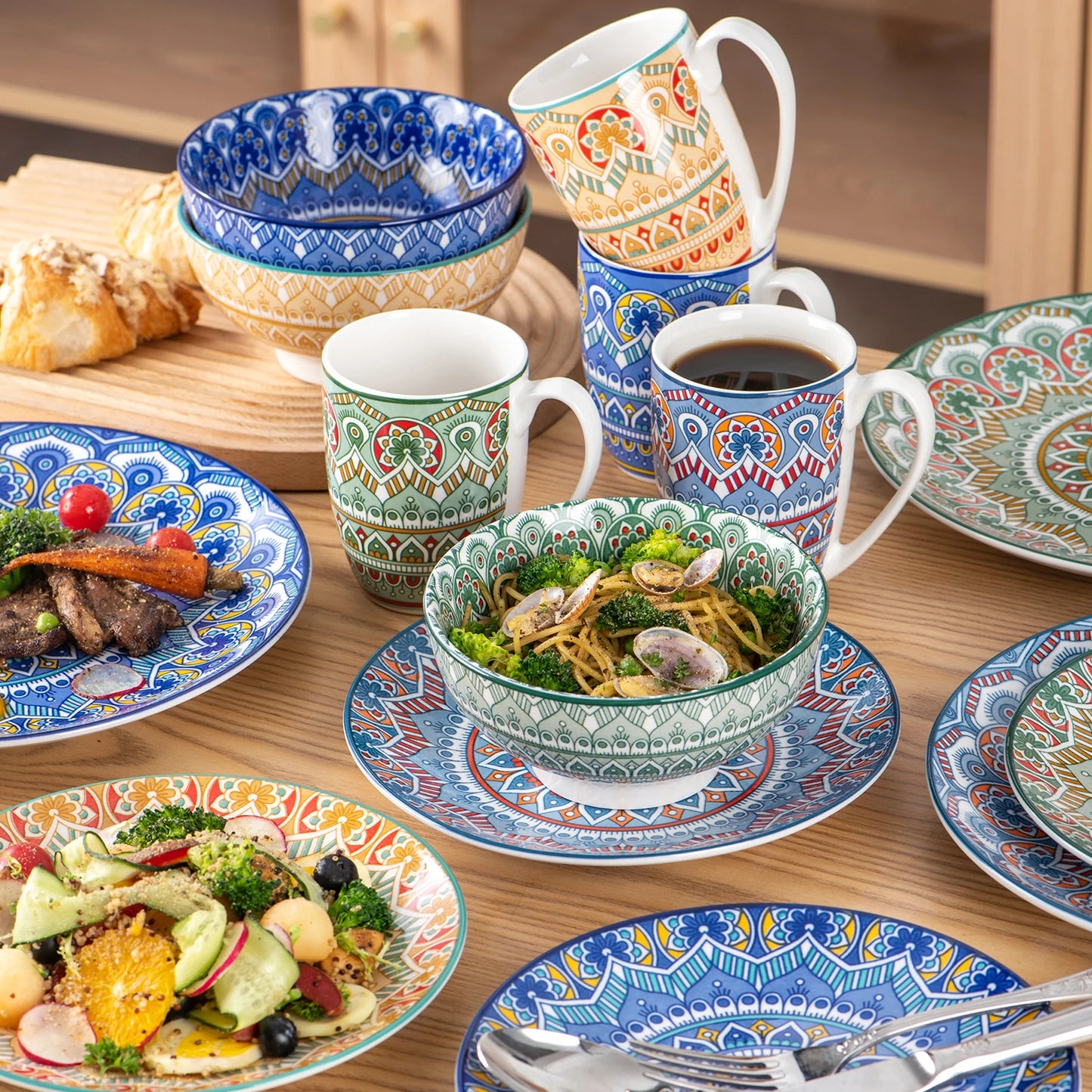 Vaisselle porcelaine 4/12 personnes - MANDALA - 16 à 48 pièces