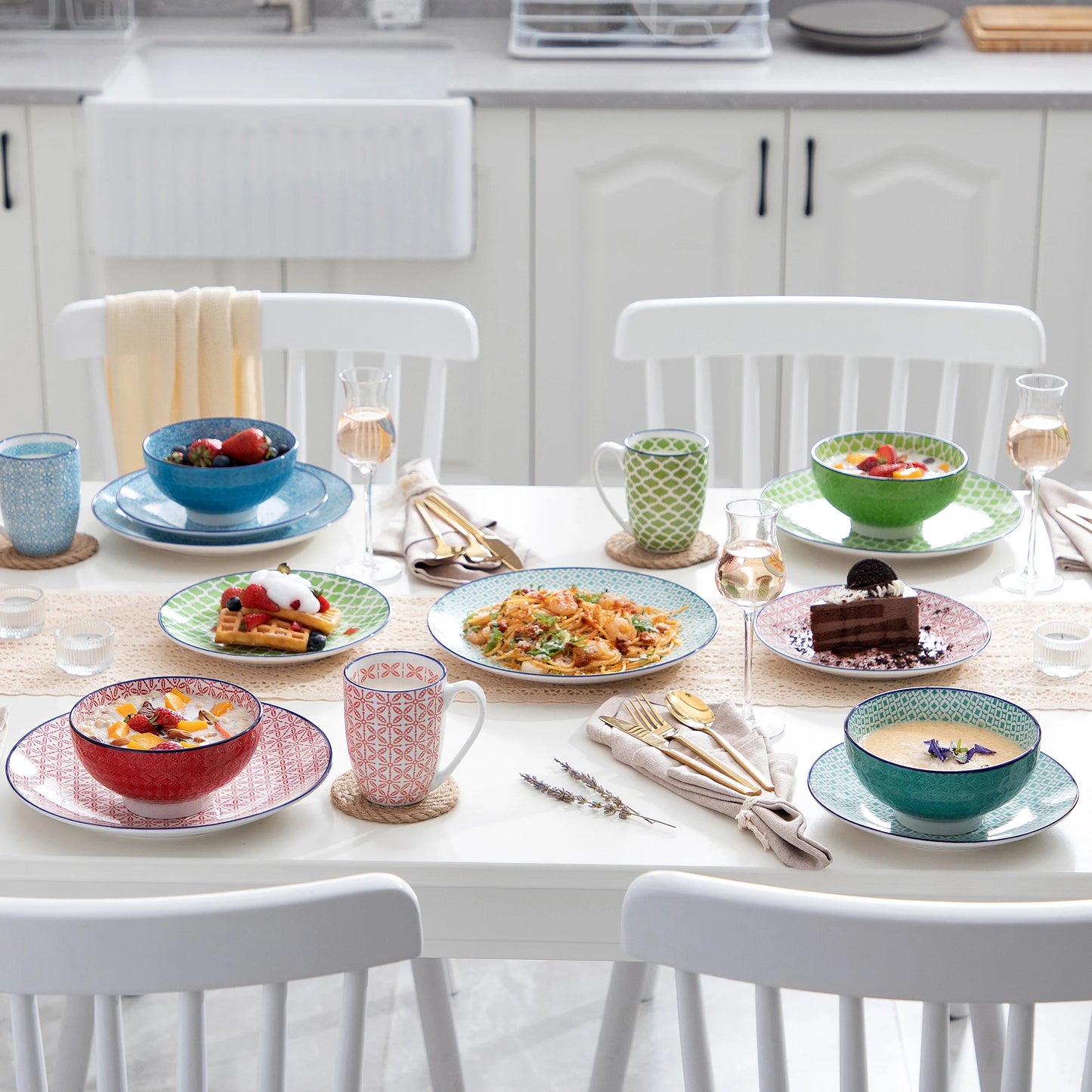 Vaisselle porcelaine 8 personnes MACARON - 32 pièces