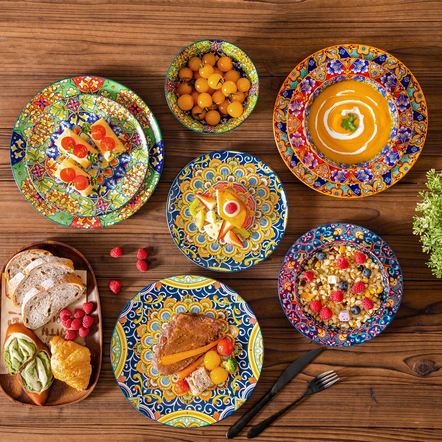 Vaisselle porcelaine 4/8 personnes - BOHO - 12 à 24 pièces