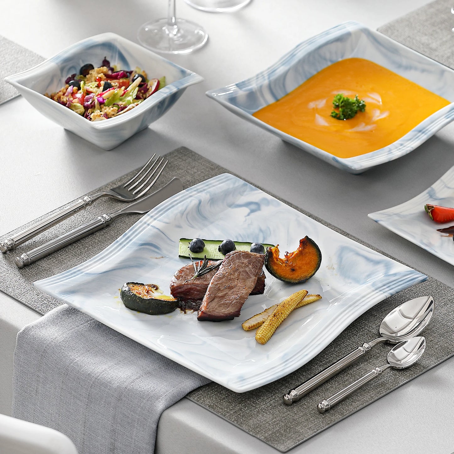 Vaisselle porcelaine 6 personnes - FLORA - 26 pièces