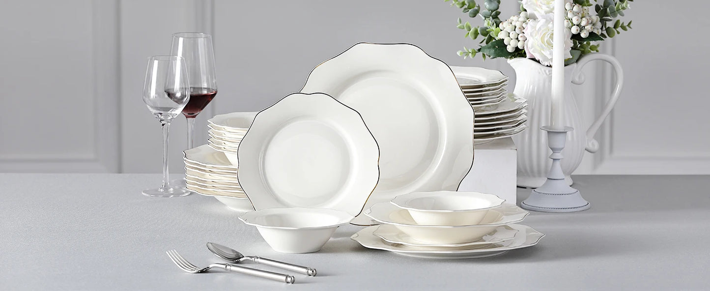 Vaisselle porcelaine 4/8 personnes - LOTUS - 16 à 32 pièces