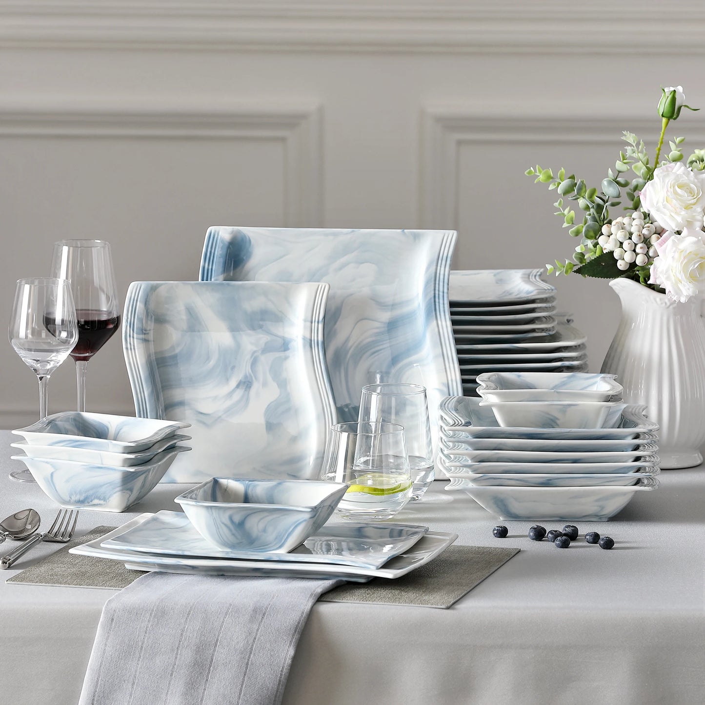Vaisselle porcelaine 6 personnes - FLORA - 26 pièces