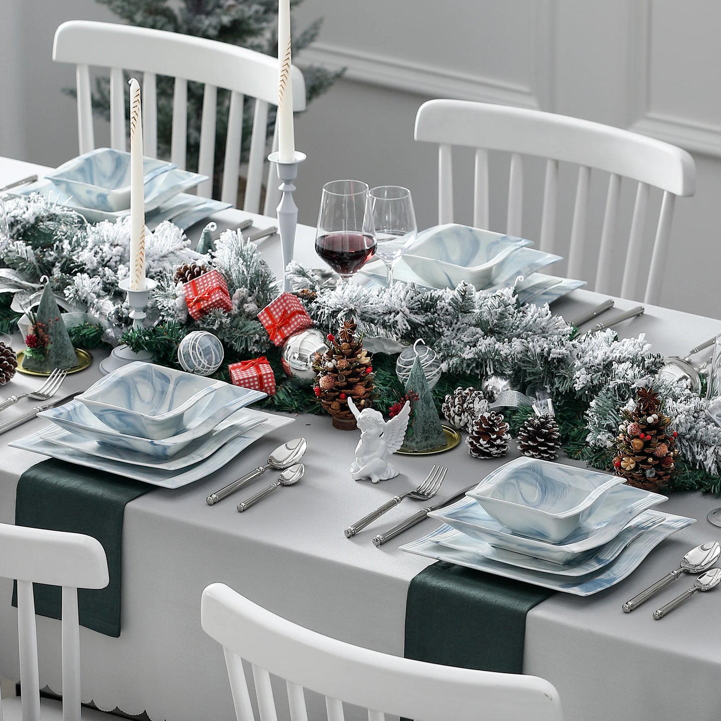 Vaisselle porcelaine 6 personnes - FLORA - 26 pièces