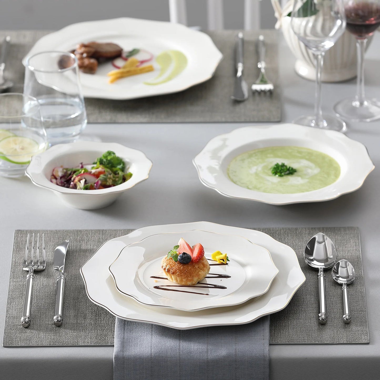 Vaisselle porcelaine 4/8 personnes - LOTUS - 16 à 32 pièces