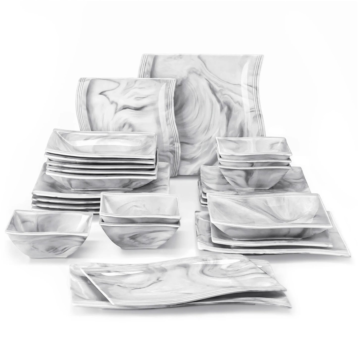 Vaisselle porcelaine 6 personnes - FLORA - 26 pièces