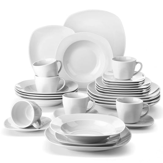 Vaisselle porcelaine 6 personnes - ELSA - 30 pièces