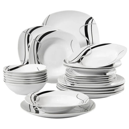 Vaisselle porcelaine 6 personnes - FIONA - 24 pièces