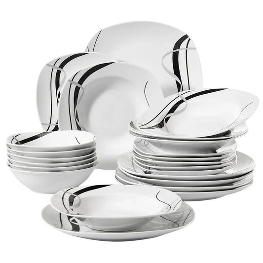 Vaisselle porcelaine 6 personnes - FIONA - 24 pièces