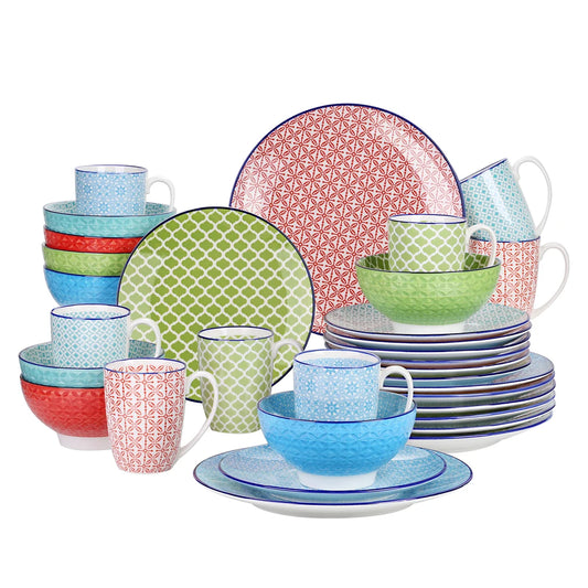 Vaisselle porcelaine 8 personnes MACARON - 32 pièces