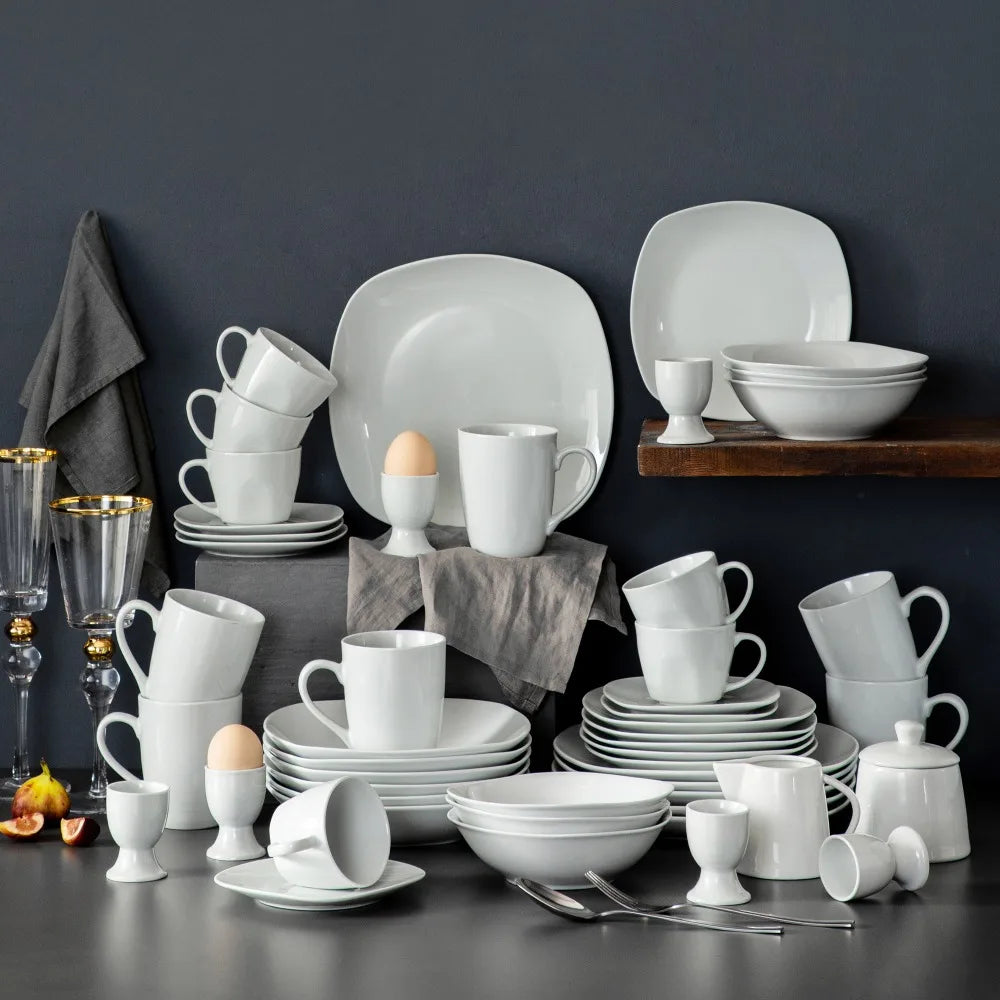 Vaisselle porcelaine 6 personnes - ELSA 50 pièces
