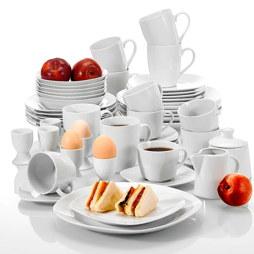 Vaisselle porcelaine 6 personnes - ELSA 50 pièces