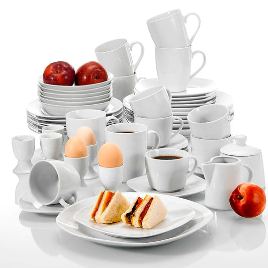 Vaisselle porcelaine 6 personnes - ELSA 50 pièces