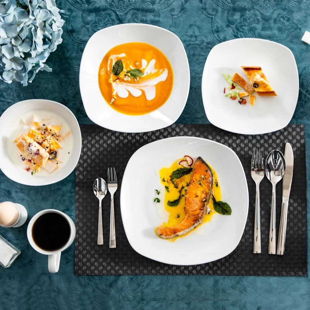 Vaisselle porcelaine 6 personnes - ELSA 50 pièces