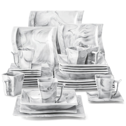Vaisselle porcelaine 6/12 personnes - FLORA 30 à 60 pièces
