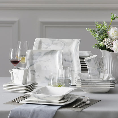 Vaisselle porcelaine 6/12 personnes - FLORA 30 à 60 pièces