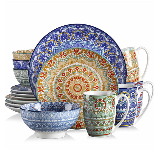 Vaisselle porcelaine 4/12 personnes - MANDALA - 16 à 48 pièces