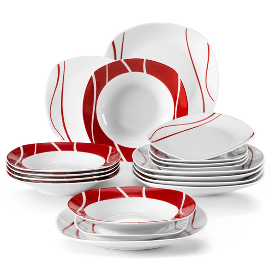 Vaisselle porcelaine 6 personnes - FELISA 18 pièces
