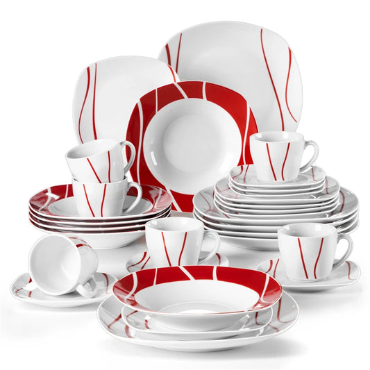 Vaisselle porcelaine 6 personnes - FELISA 30 pièces
