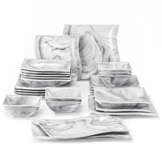 Vaisselle porcelaine 6 personnes - FLORA - 26 pièces