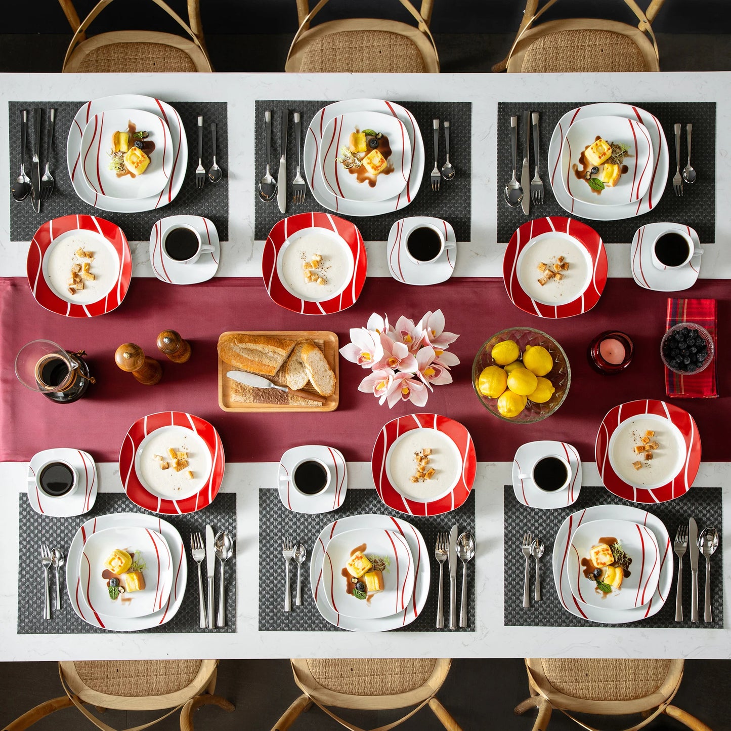 Vaisselle porcelaine 6 personnes - FELISA 30 pièces