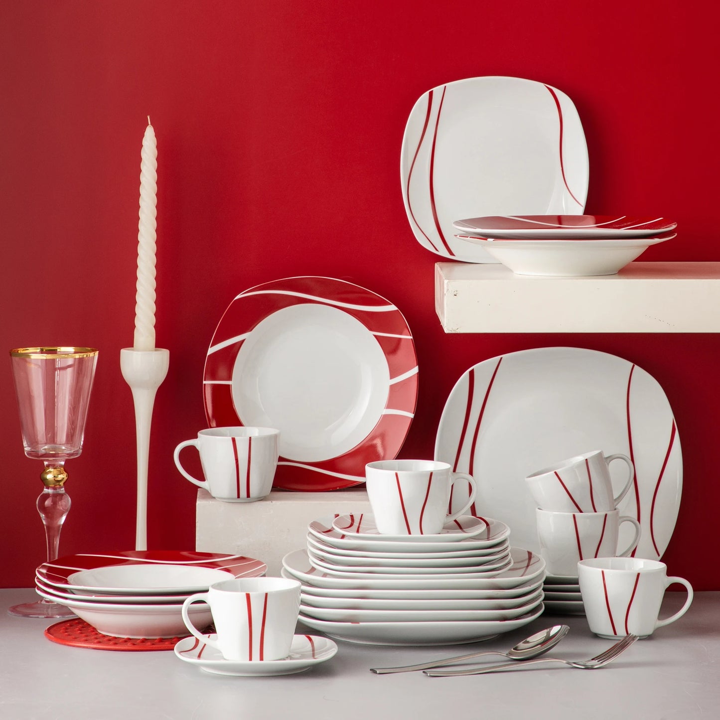 Vaisselle porcelaine 6 personnes - FELISA 30 pièces