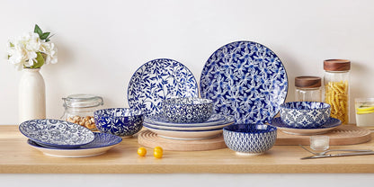 Vaisselle céramique 4/12 personnes - ZION Service 12/32 pièces Novia Home 14-350686-BlueWhite-200007763-201336101-12PCS