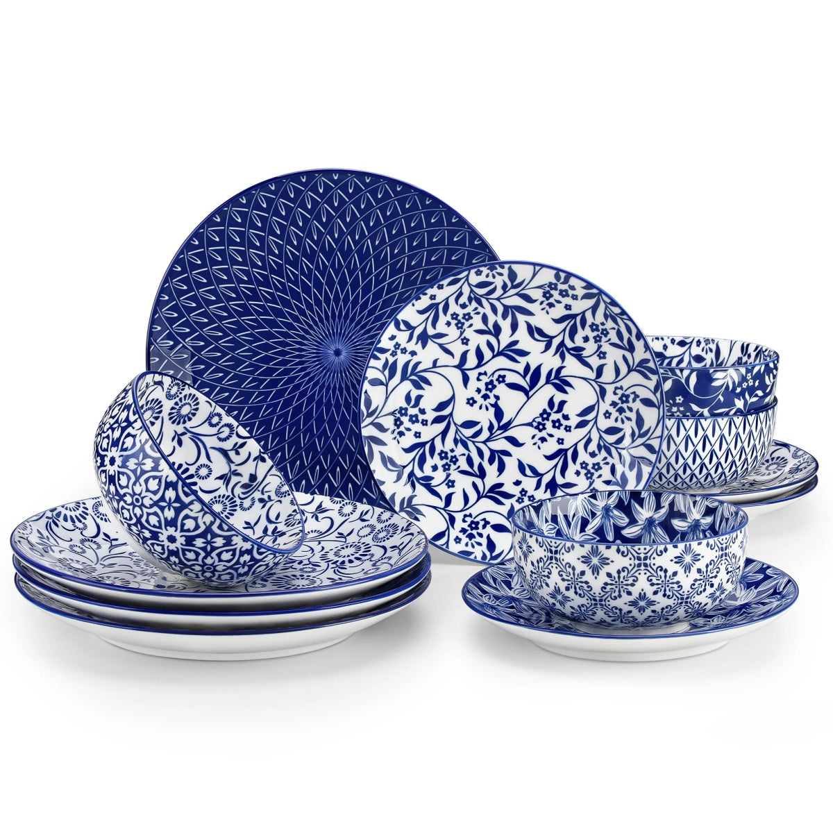 Vaisselle céramique 4/12 personnes - ZION Service 12/32 pièces Novia Home 14-350686-BlueWhite-200007763-201336101-12PCS