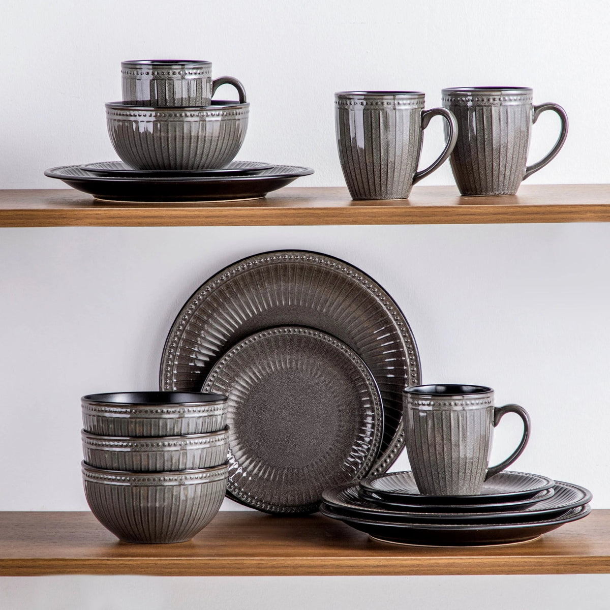 Vaisselle céramique 4/8 personnes - ELEGENT 16/32 pièces Novia Home 14350686BlackGrey277632133610121346668216P