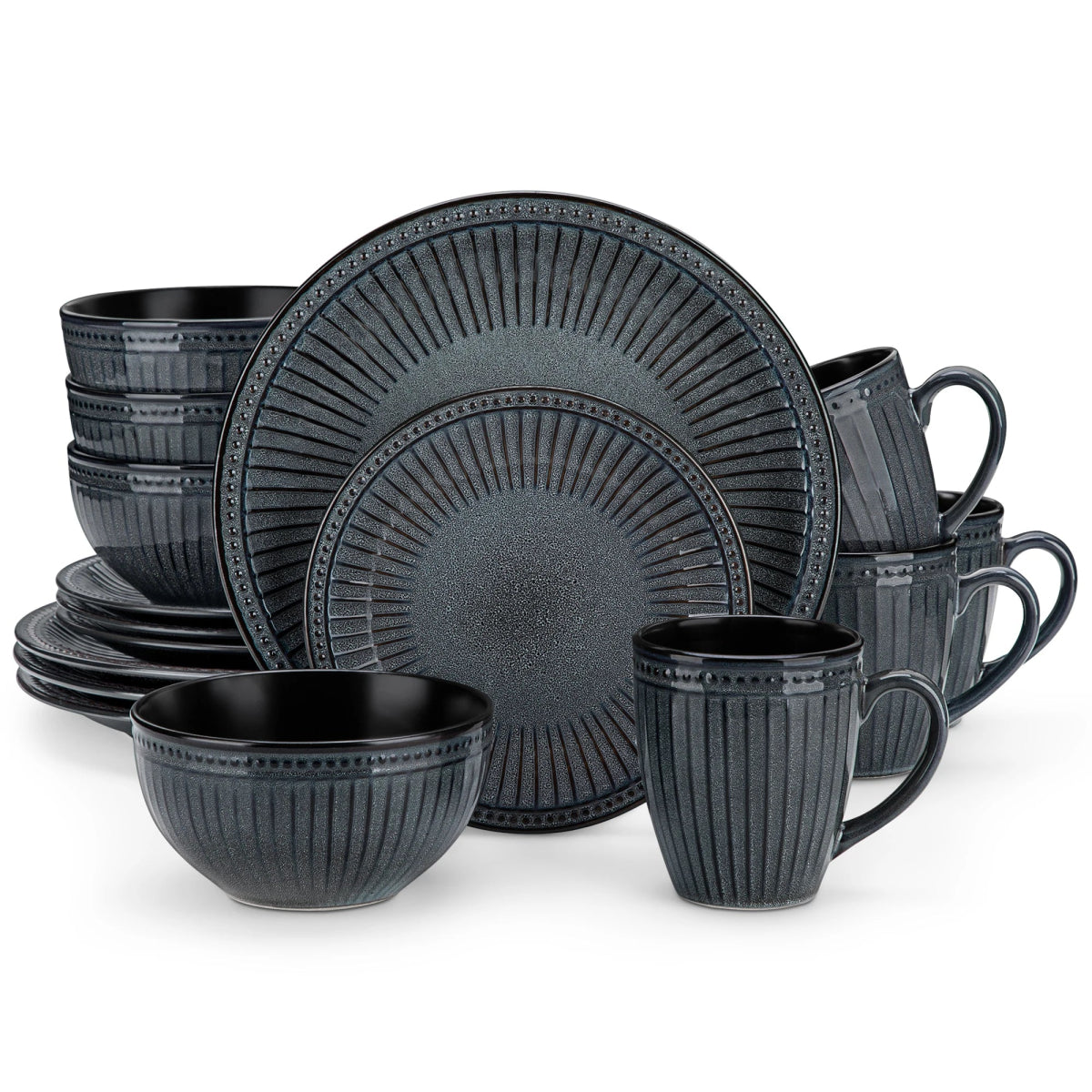 Vaisselle céramique 4/8 personnes - ELEGENT 16/32 pièces Novia Home 14350686BlackGrey277632133610121346668216P