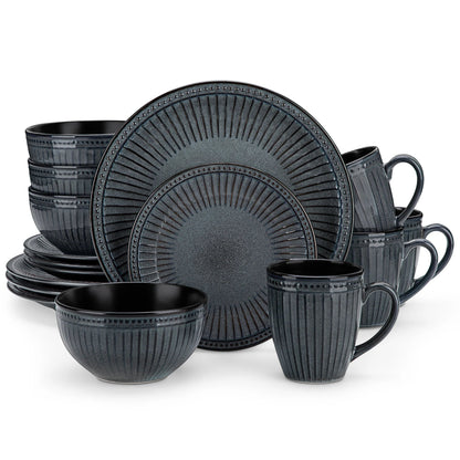 Vaisselle céramique 4/8 personnes - ELEGENT 16/32 pièces Novia Home 14350686BlackGrey277632133610121346668216P